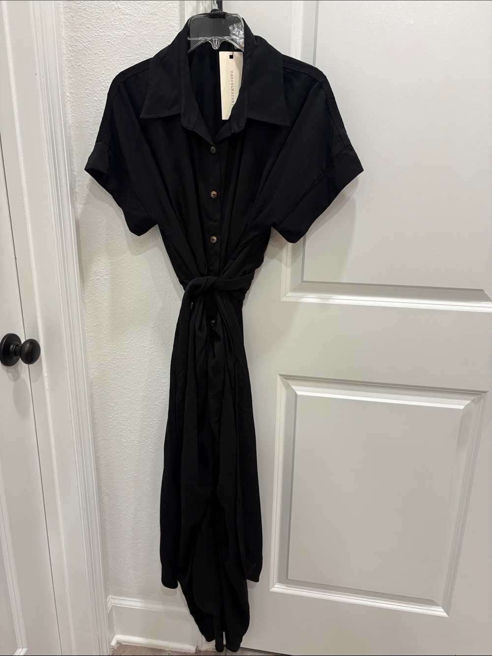 Dance & Marvel Black Maxi Shirt Dress with Tie Waist